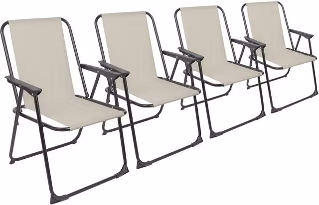 Harbour Housewares Pack of 4 Folding Metal Beach Chairs in Matt Black and Beige