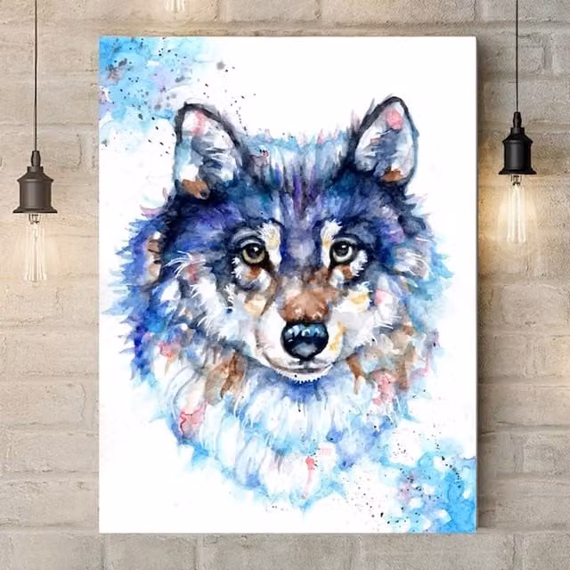 Be Coventry Art Ltd Wolf Watercolor Canvas Print, Blue, 61 cm
