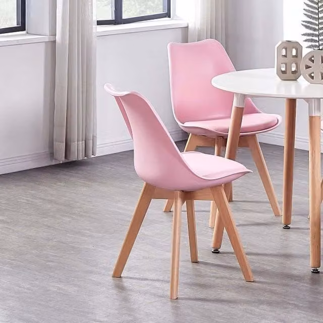 Life Interiors Set of 4 Lorenzo Retro Pink Dining Chairs with Padded Synthetic Leather Seats