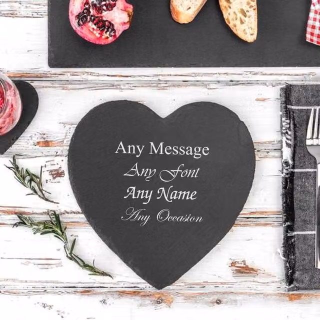Uniqueful Personalised Engraved Heart Shaped Natural Slate Placemat in Black