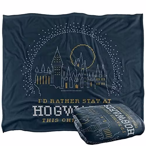 LOGOVISION Harry Potter I'd Rather Stay at Hogwarts Fleece Throw Blanket, White, W: 152 cm, D: 127 cm