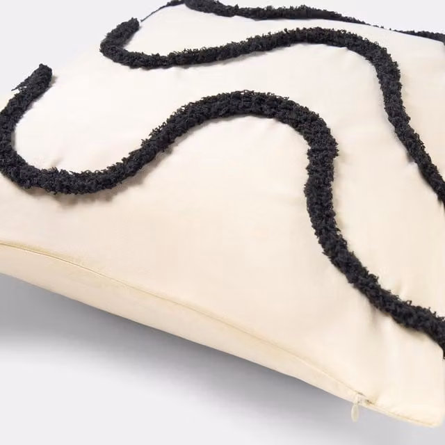 OHS Tufted Wave Square Cushion Covers in Monochrome Black and White