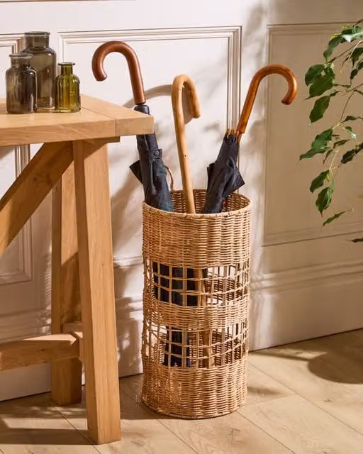 Dibor Traditional Style Willow Wicker Umbrella Stand in Natural Beige and Sand
