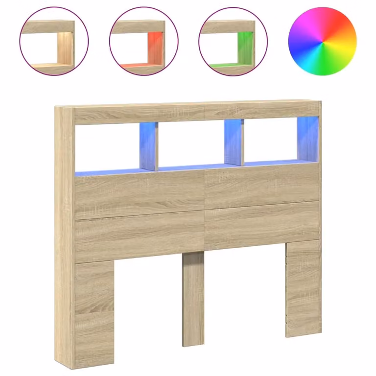 Berkfield Home Sonoma Oak Headboard Cabinet with LED Lighting and USB Charging Port, Brown, W: 120 cm, D: 17 cm, H: 102 cm