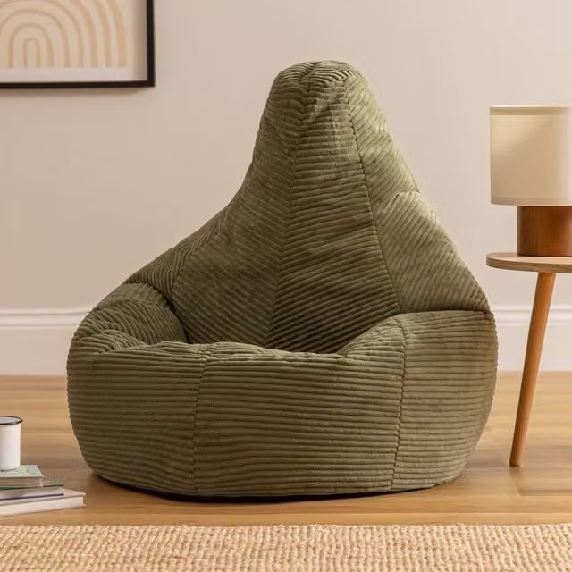 icon Dalton Corduroy Bean Bag in Green with Polystyrene Filling