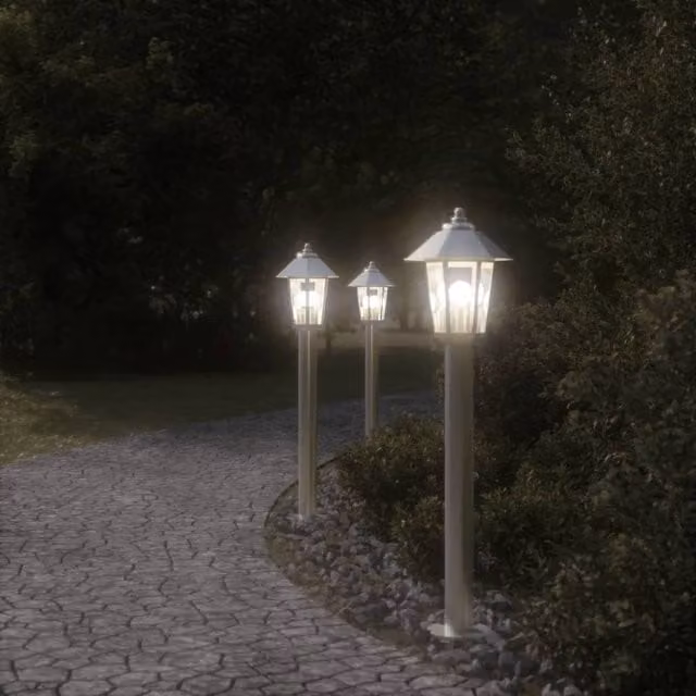 Berkfield Home Silver Stainless Steel Outdoor Floor Lamp, Height: 80 cm