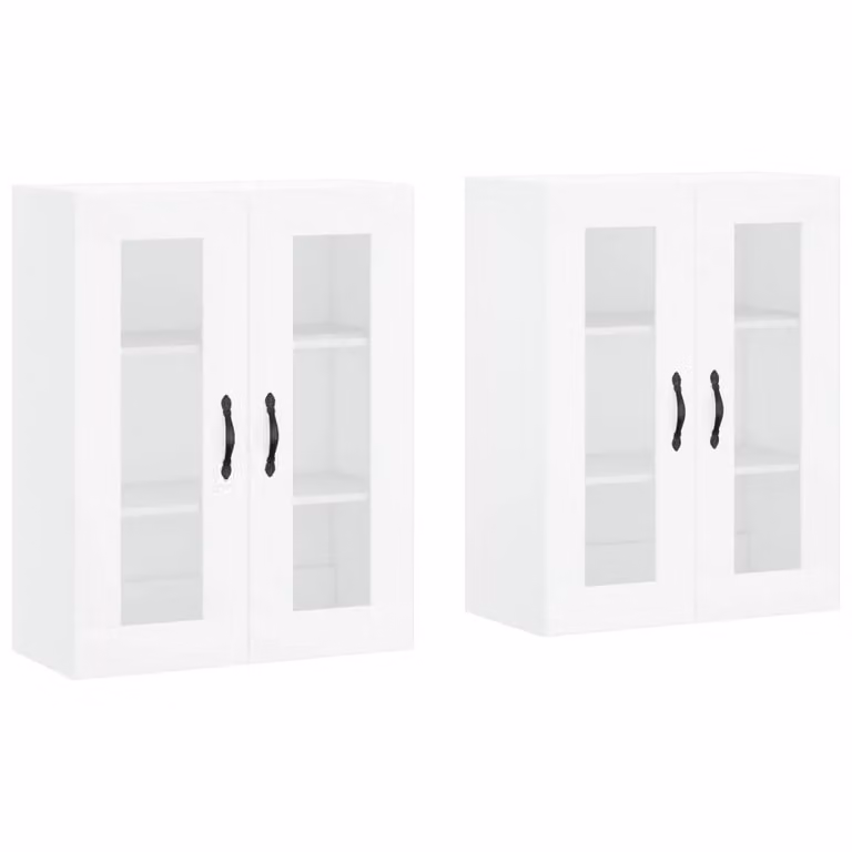 Berkfield Home Set of 2 White Wall Mounted Cabinets with Glass Doors and Internal Shelves