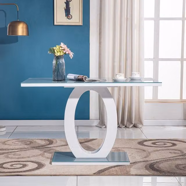 Modernique Giulia Rectangular Tempered Glass Dining Table in Grey