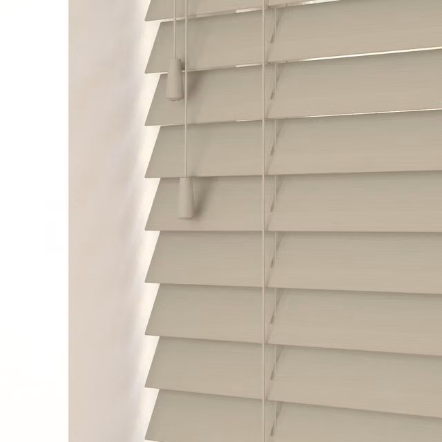 NewEdgeBlinds Plain Faux Wood Venetian Blinds with Cord in Beige/Brown, Width: 90 cm