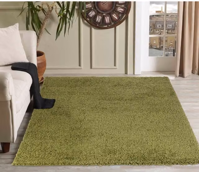 Desire Rugs Plain Modern Fluffy Shaggy Area Rug, Green, W: 120 cm x L: 170 cm