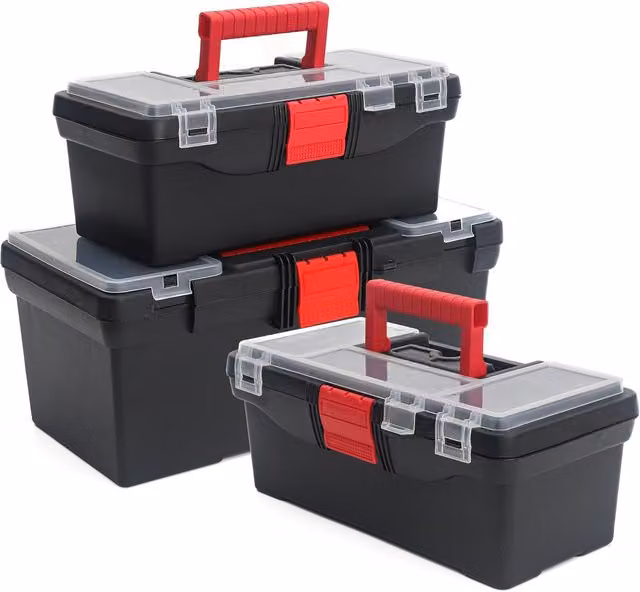 Simpa 3-Piece Black Plastic Toolbox and Organiser Set