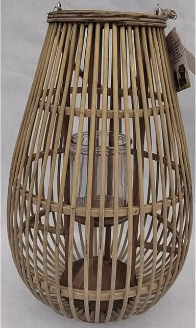 Lemon Pavilion Brown Wicker Oval Lantern with Glass Holder, W28 x D28 x H42 cm