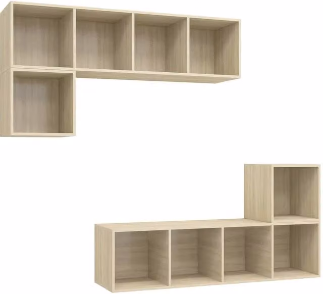 Berkfield Home 4 Piece Modern Wall Mounted TV Cabinet Set in Sonoma Oak and Beige