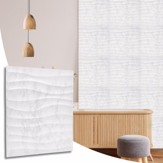 NOVECRAFTO Soft Wave Design 3D PVC Wall Panels in Matte White Stone Look, W: 50 cm x W: 50 cm