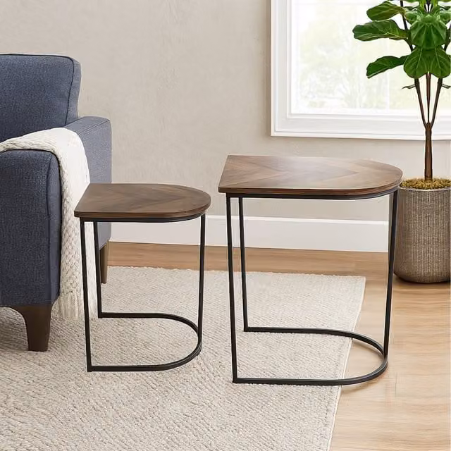 Gr8 Home Nest of 2 Industrial Chevron Coffee Tables in Black and Brown