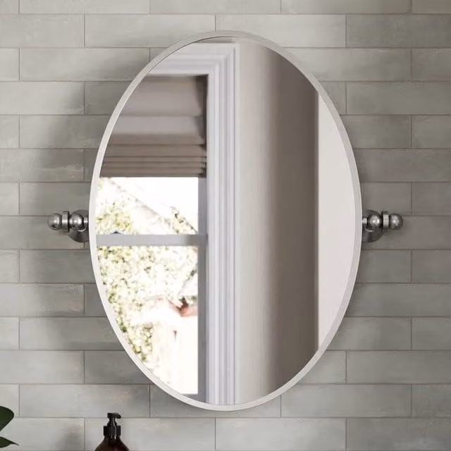 Bathwell Modern Oval Wall Mounted Bathroom Mirror in Silver or Black