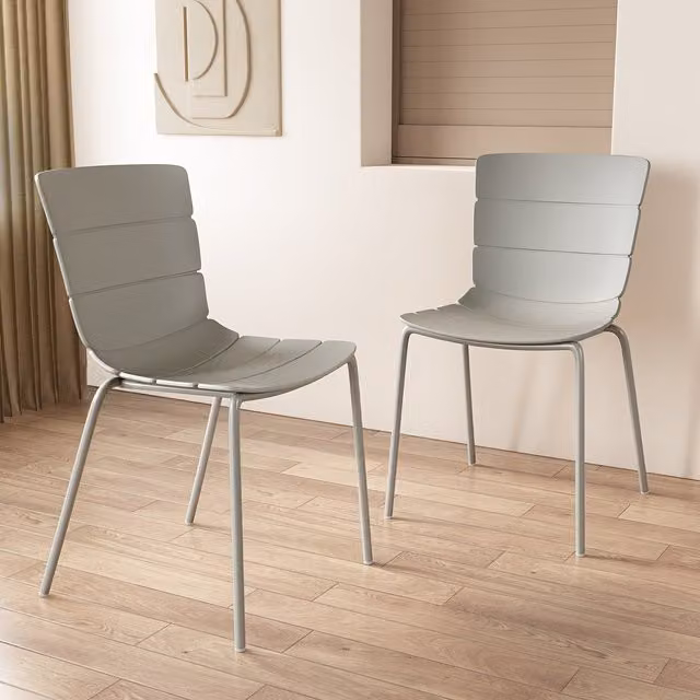 Pair of Bali Modern Kitchen and Dining Chairs with Plastic Seats and Metal Legs in Light Grey