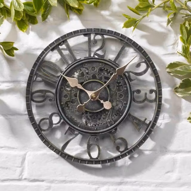 Garden Mile Industrial Round Hanging Quartz Analog Mechanical Clock in Grey