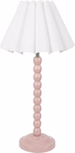 ValueLights Bobbins Rose Pink Table Lamp with White Fabric Scallop Tapered Shade