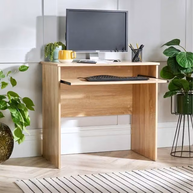 Home Source Newport Modern Computer Office Desk in Oak Brown