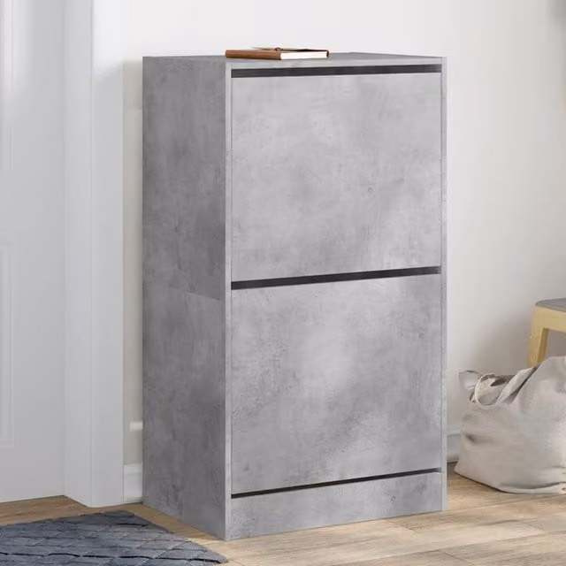 Berkfield Home Grey Wall Mounted Shoe Cabinet with 2 Tilting Compartments, W: 60 cm, D: 42 cm, H: 108 cm