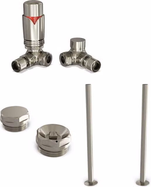 UK Radiators Derry Bold Thermostatic Radiator Valve and Installation Kit in Silver Nickel