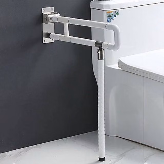 EONLION White Foldable Stainless Steel Safety Grab Bar for Toilet, Wall Mounted with Non-Slip Grip