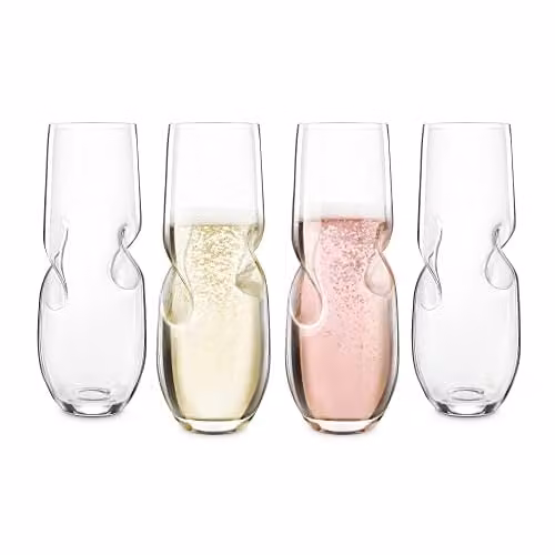 Final Touch Bubbles Stemless Champagne and Sparkling Wine Glasses, Set of 4, 236 ml, Transparent