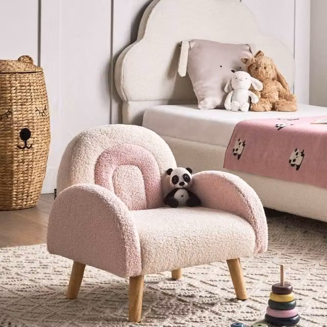 Wyld Haus Kids Bouclé Armchair in Pink with Rubberwood Legs