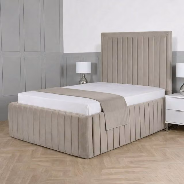 Living Comfort Bedz Saint Germain Plush Upholstered Single Bed with Slatted Base and 48 Inch Headboard in Light Grey