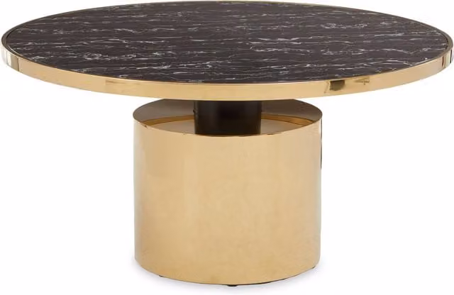 Orsina Round Black Marble-Effect Coffee Table with Gold Metal Base, Diameter: 90 cm, Height: 40 cm