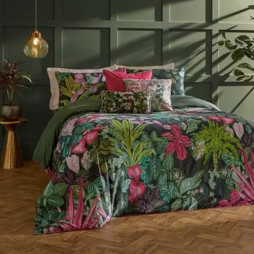 Paoletti Veadeiros Reversible Floral Cotton Duvet Cover Set, Pink and Green, W/D/H: 180 x 200 cm
