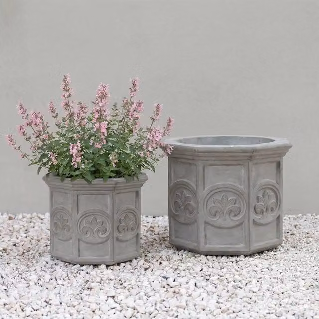 Primrose Galgano Hexagon Shaped Concrete Planter in Grey, Large