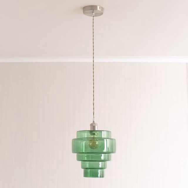 ValueLights Lane 5 Tier Layered Green Glass and Brushed Chrome Pendant Ceiling Light with LED Bulb