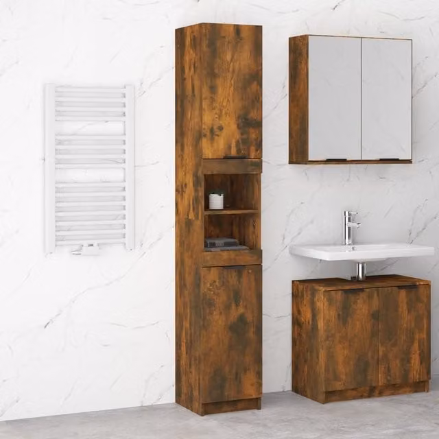 Berkfield Home Smoked Oak Bathroom Cabinet, Brown, W/D/H: 32 x 34 x 188.5 cm