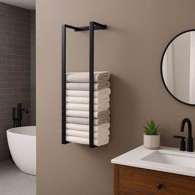 House of Home Wall Mounted Black Stainless Steel Double Bar Towel Rail, W: 75 cm, D: 20 cm, H: 20 cm