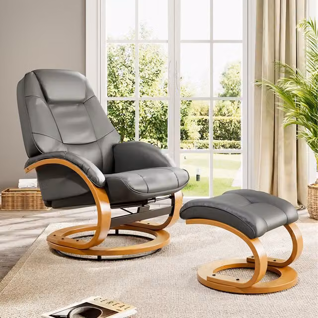 Komore Ergonomic Swivel Office Chair in Grey Synthetic Leather with Armrests