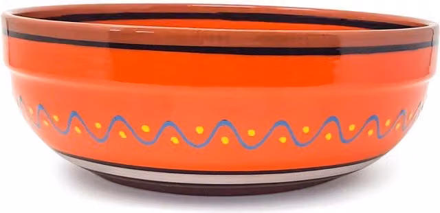 Fiesta Hand Painted Ceramic Salad Bowl in Orange, Yellow, Green and Blue