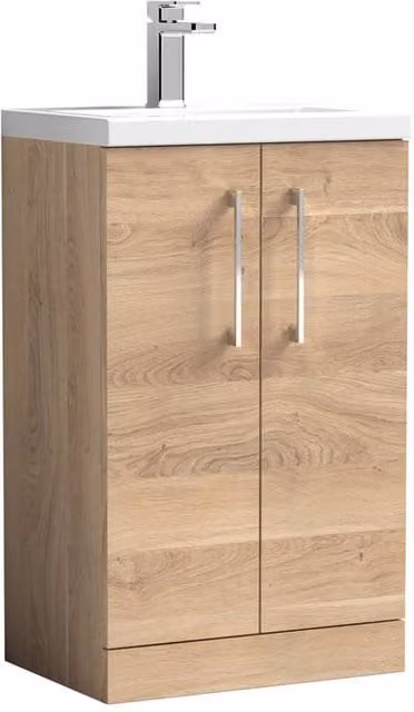 Balterley Bramshall Compact 2 Door Bleached Oak Vanity Basin Unit in Brown, W: 50 cm, H: 84 cm