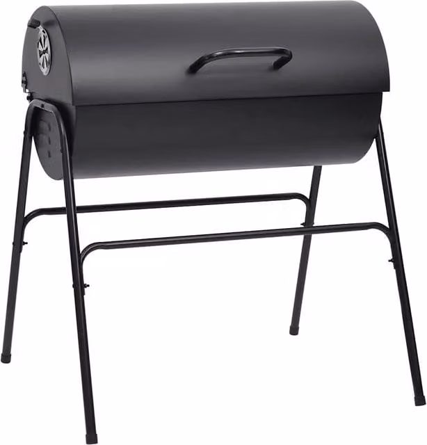 Berkfield Home Black Steel Barrel Charcoal Grill with 2 Cooking Grids and Warming Rack, W/D/H: 80 x 95 x 90 cm