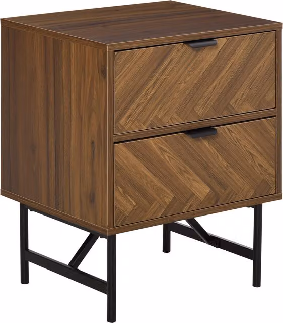 HOMCOM Herringbone Pattern Side Cabinet with 2 Drawers in Walnut Brown