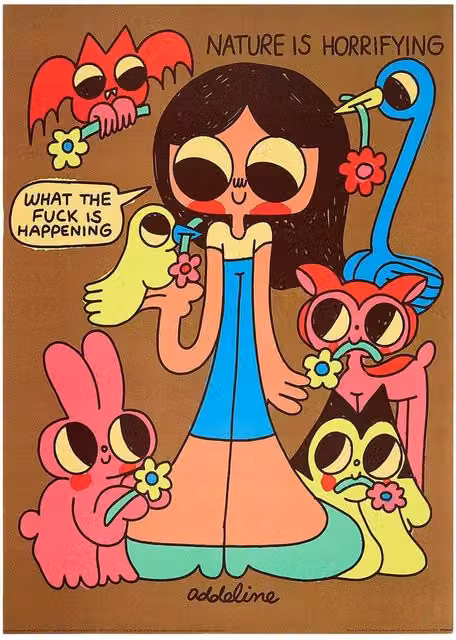 Burger Babie Nature Is Horrifying Multicolour Framed Graphic Paper Poster