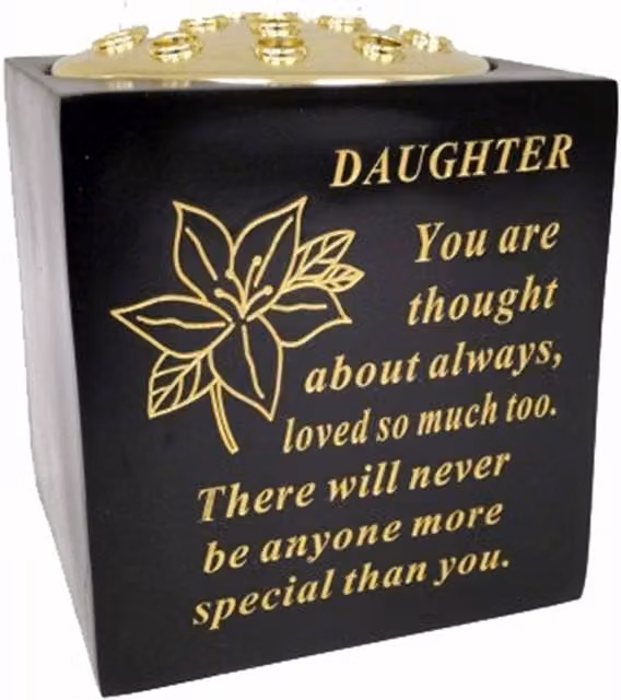 David Fischhoff Memorial Grave Rose Bowl for Daughter in Black and Gold