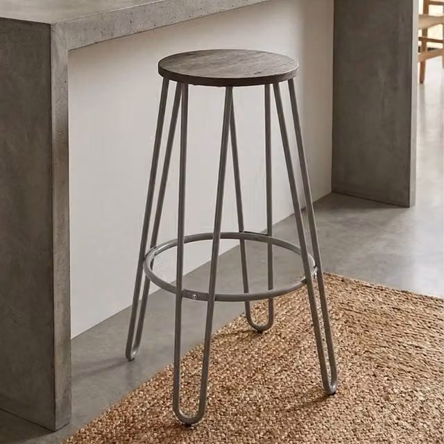 Orsina Modern Metal and Wood Bar Stool in Beige and Grey