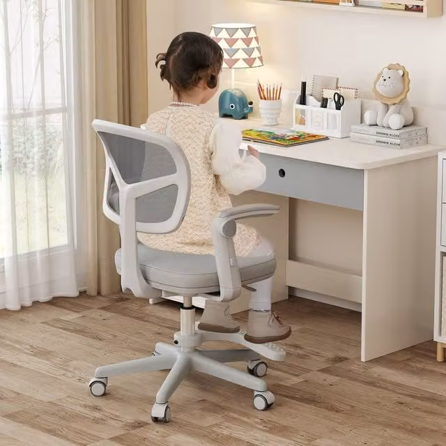 Costway Swivel Kids Mesh Study Chair with Adjustable Height in Grey