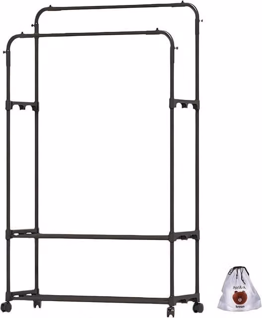EONLION Double Clothes Rail Hanging Rack Garment Display Stand, Black, W/D/H: 140 x 80 x 35 cm