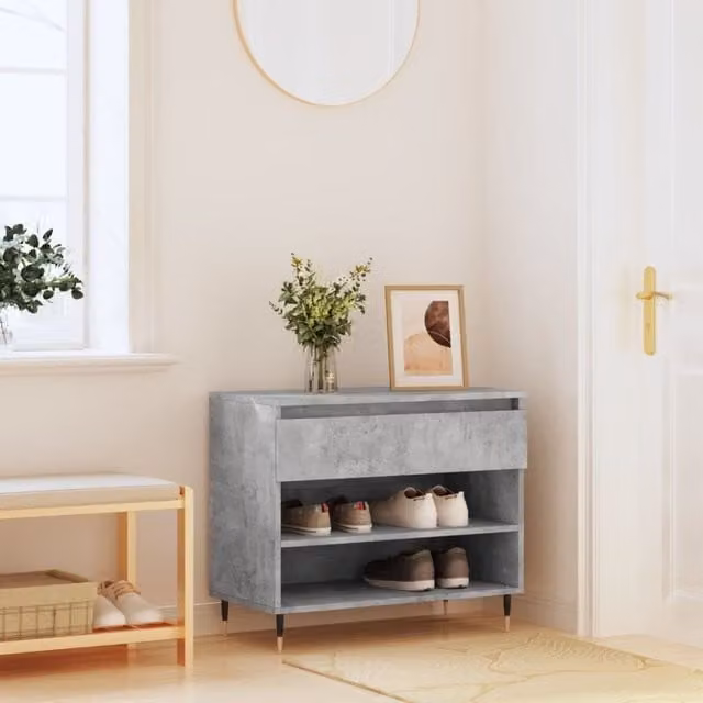 Berkfield Home Modern Grey Shoe Cabinet with Doors and Drawers, W/D/H: 70 x 36 x 60 cm
