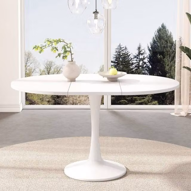 Merax Modern Extendable Round Pedestal Dining Table in White