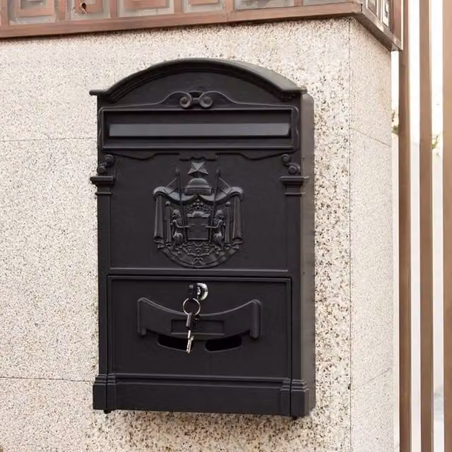 EONLION Black Aluminium Wall Mounted Large Letter Post Box, W/D/H: 41.0 x 25.5 x 41.0 cm