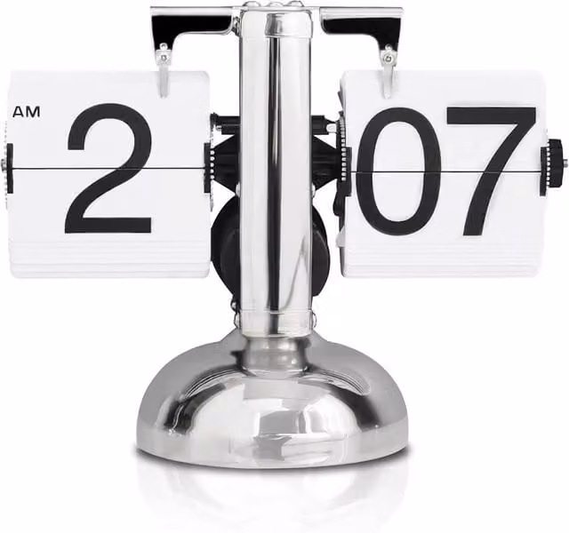 PAWNORA Modern Digital Calendar Flip Alarm Clock in Silver